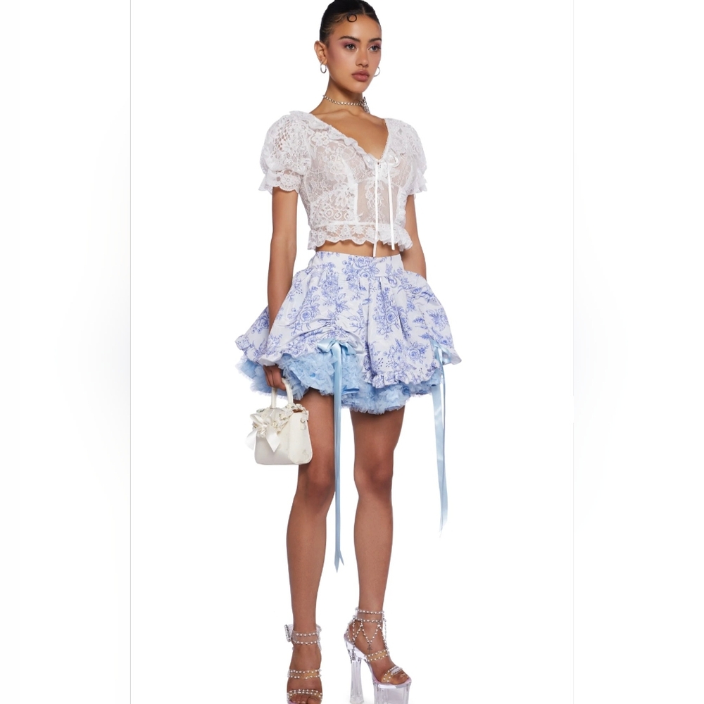 NWT Dolls Kill Poetic Justice Blue Floral Mini Skirt By sSugar Thrillz. - Picture 5 of 16